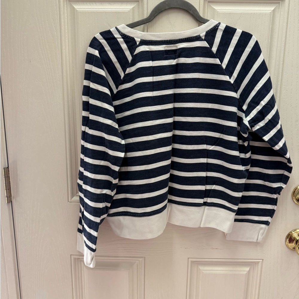 J. Crew Blue and White Striped vintage fleece sweatshirt - Picture 5 of 5
